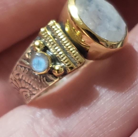 Rainbow Moonstone Ring ~ 925 Sterling Silver w/ Brass Accents - Picture 9 of 16